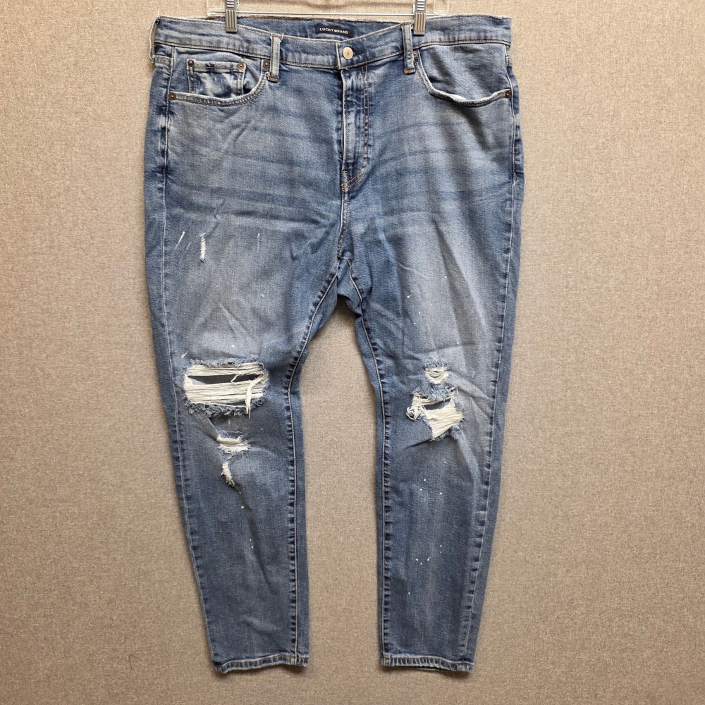 Lucky Brand 411 Athletic Taper Jeans Mens 40x32 Blue Distressed Streetwear